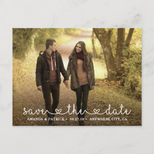 Carte Postale Faire-part Enregistrer la date Photo Heart Typography Mariage
