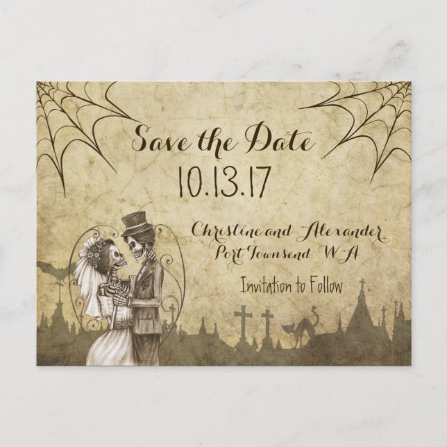 Carte Postale Faire-part Enregistrer la date pour le Mariage d'Halloween av (Devant)