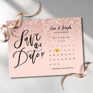 Carte Postale Faire-part Enregistrer la date Rose Gold Parties scintillant