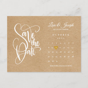Carte Postale Faire-part Enregistrer la date Script Calendrier Gold Heart R