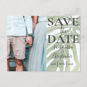 Carte Postale Faire-part Enregistrer la date Tropical Monstera Photo Mariag