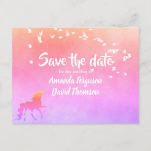 Carte Postale Faire-part Enregistrer la date unicorn mariage couleurs arc-e
