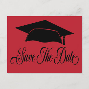 Carte Postale Faire-part Enregistrer la graduation de date - Noir rouge sim