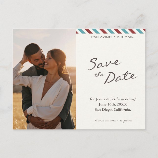 Carte Postale Faire-part Enregistrer la lettre de courrier aérien de date (Devant)