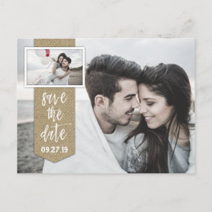 Carte Postale Faire-part Enregistrer la photo Date Rustic Burlap Mariage