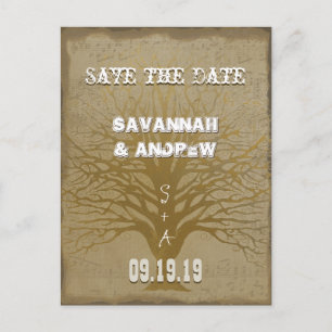 Carte Postale Faire-part Enregistrer l'arbre Tourbillonnant Date Gold