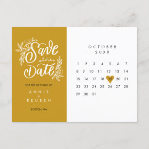 Carte Postale Faire-part Enregistrer le calendrier de dates Gold Love Heart