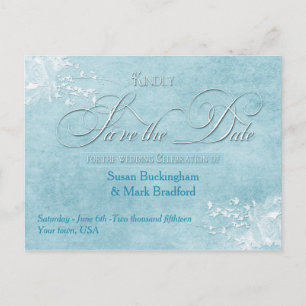 Carte Postale Faire-part ENREGISTRER LE Mariage D'Élégance Bleue DATE-POST-