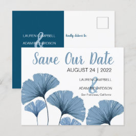 Carte Postale Faire-part Enregistrer notre date Mariage bleu et blanc