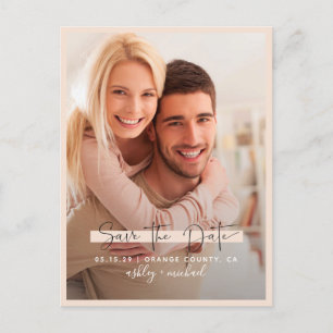 Carte Postale Faire-part Enregistrez la date Calligraphie Photo Rose Mariag