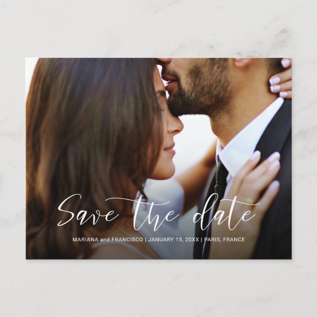 Carte Postale Faire-part Enregistrez la date de mariage Photo Chic Écriture (Devant)