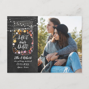 Carte Postale Faire-part Enregistrez la date Mason Jar Guirlande Lumineuse 