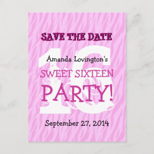Carte Postale Faire-part Enregistrez la date Sweet 16 Fête d'anniversaire Z