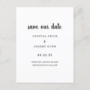 Carte Postale Faire-part Enregistrez Notre Date Minimaliste Noir et Blanc E