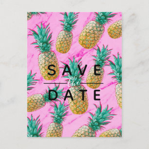 Carte Postale Faire-part Épingle de sauvegarde en marbre rose ananas tropic