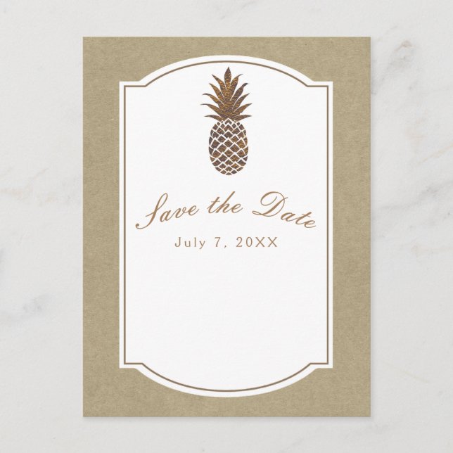 Carte Postale Faire-part Épingle en bronze doré Kraft pour Save the Date (Devant)