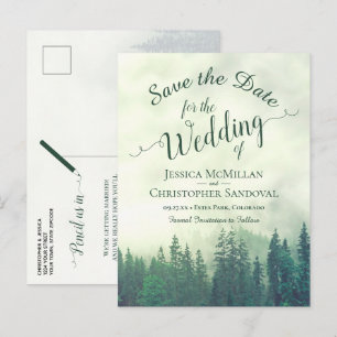Carte Postale Faire-part Épingles de mariage vert forêt rustique, Sauvegard
