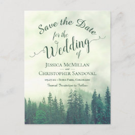 Carte Postale Faire-part Épingles de mariage vert forêt rustique, Sauvegard