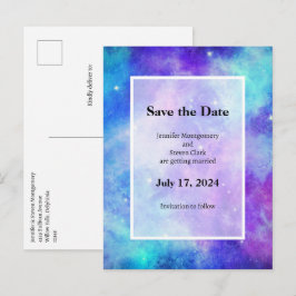 Carte Postale Faire-part Espace de galaxie violet et bleu Abstrait