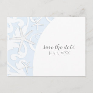 Carte Postale Faire-part Étoile de mer blanche Mariage plage bleue Enregist