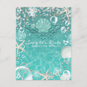 Carte Postale Faire-part Étoile de mer et bulles sarcelle enchantée Enregis