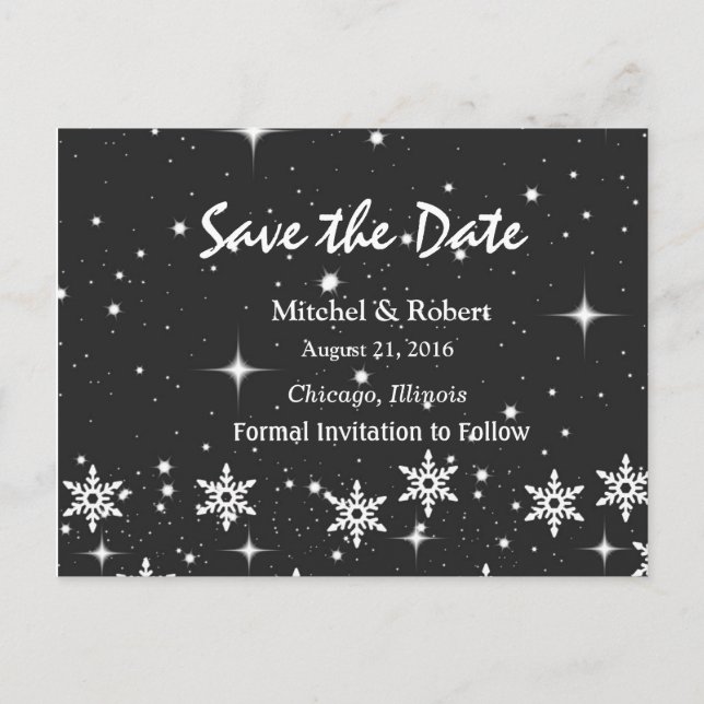 Carte Postale Faire-part Étoiles Flocons de Neige Noël Mariage Enregistrer  (Devant)