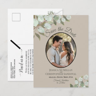 Carte Postale Faire-part Eucalyptus et bronzage photo mariage Économisez la