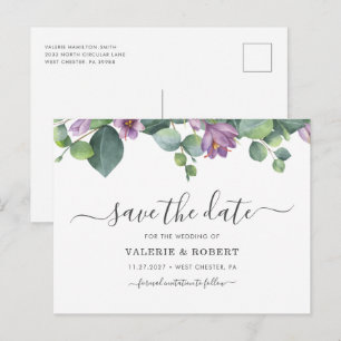 Carte Postale Faire-part Eucalyptus Floral Pourpre Save The Date