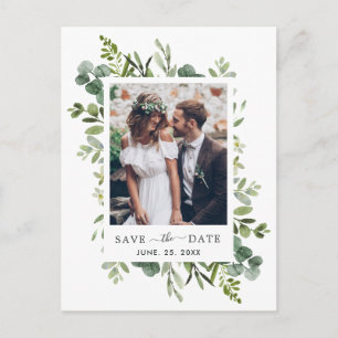 Carte Postale Faire-part Eucalyptus Green Foliage Enregistrer la date Photo