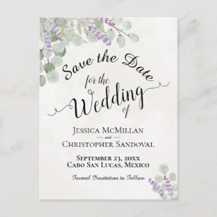 Carte Postale Faire-part Eucalyptus & Lavande Mariage blanc Enregistrer la 