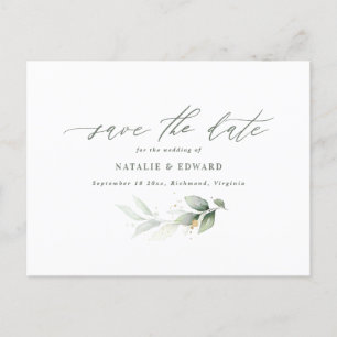 Carte Postale Faire-part Eucalyptus mariage élégant enregistrer la date