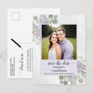 Carte Postale Faire-part Eucalyptus Mariage violet Enregistrer la date Phot