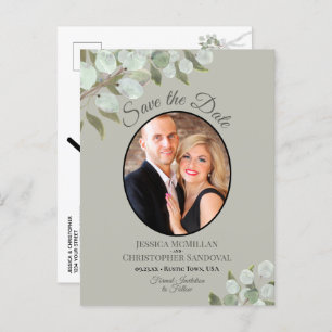 Carte Postale Faire-part Eucalyptus & Photo Sage Wedding Enregistrer la dat