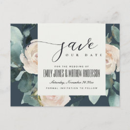 CARTE POSTALE FAIRE-PART EUCALYPTUS ROSE ROSE PÂLE BLEU MARINE KRAFT ÉCONOM