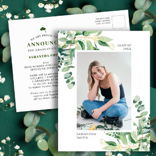 Carte Postale Faire-part Eucalyptus Rustique Vert Simple Photo Graduation
