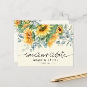 Carte Postale Faire-part Eucalyptus Tournesol Rustique Économisez Notre Dat