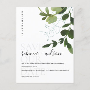 CARTE POSTALE FAIRE-PART EUCALYPTUS VERT FOLIAGE EAU COULEUR ENREGISTRER LA