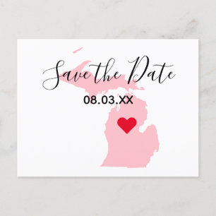 Carte Postale Faire-part Événement à retenir Pink Michigan cœur rouge