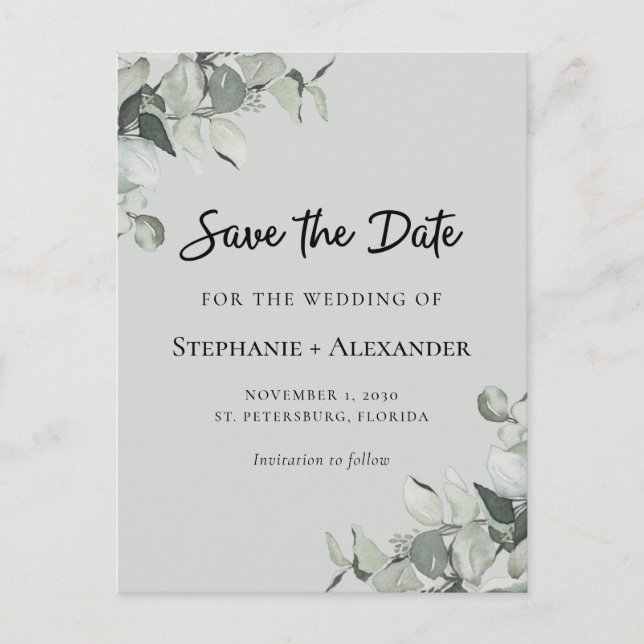 Carte Postale Faire-part Événement de mariage tendance vert sauge eucalyptu (Devant)