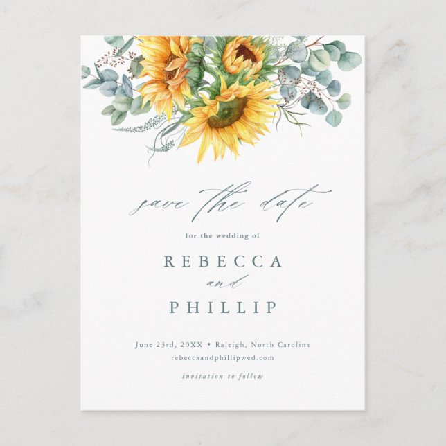 Carte Postale Faire-part Événement Mariage Tournesol Eucalyptus Rustique À  (Devant)