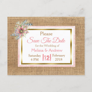 Carte Postale Faire-part Événement Rose Rustique Toile Florale Mariage Épar