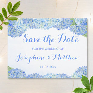 Carte Postale Faire-part Éviter la Date Bleu Hydrangea