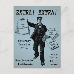 Carte Postale Faire-part Extra ! Extra ! Journal ancien sauvegarder la date