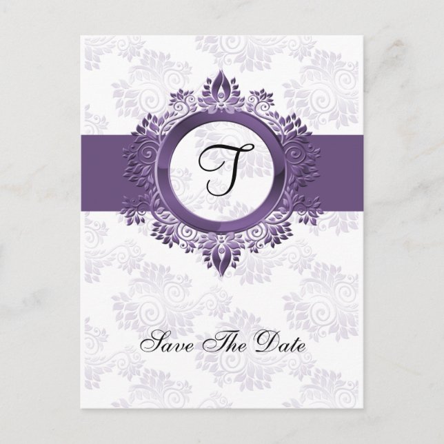 Carte Postale Faire-part faire fleurir la mariée de monogramme violet enreg (Devant)