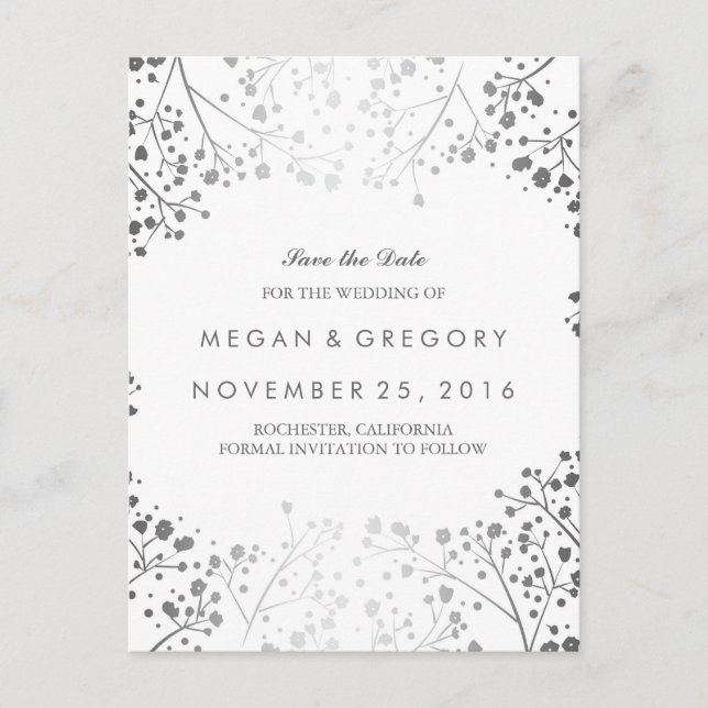 Carte Postale Faire-part faire part argent et blanc baby's breath (Devant)