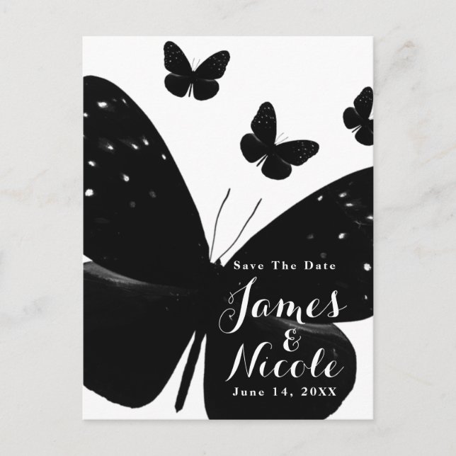 Carte Postale Faire-part Faire part avec papillons noirs sur fond blanc (Devant)