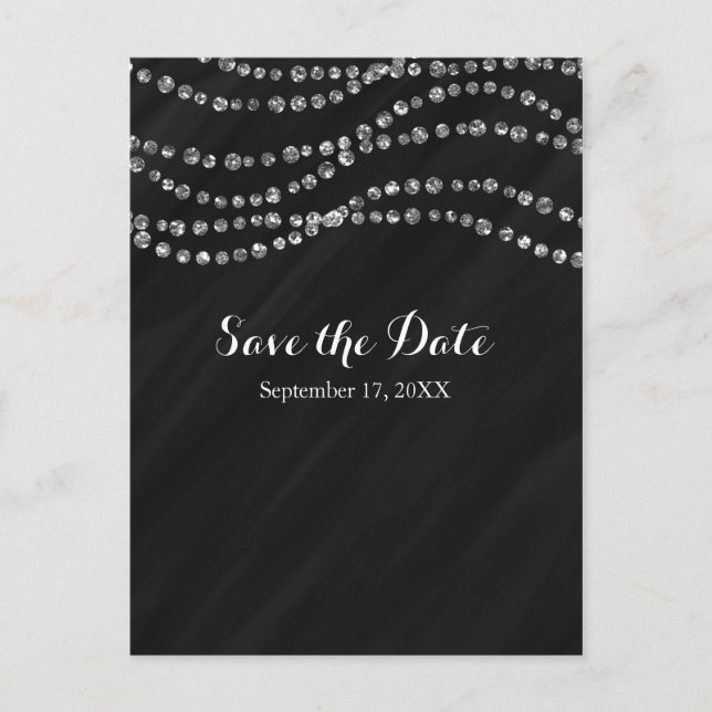Carte Postale Faire-part Faire part de Black & Silver Faux Diamond Bling (Devant)