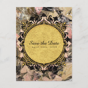 Carte Postale Faire-part Faire part de date abstraite tourbillon rose noir