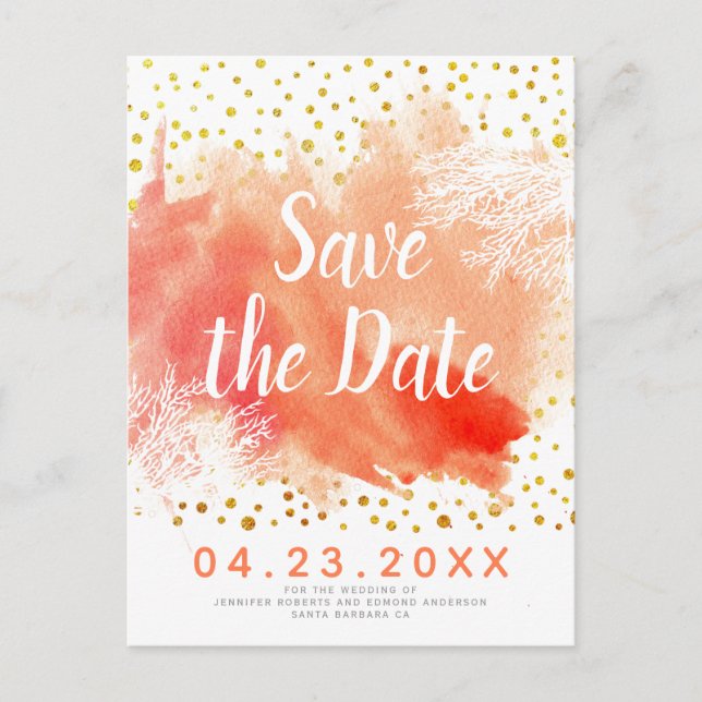 Carte Postale Faire-part Faire part de mariage à l'aquarelle avec éclabouss (Devant)
