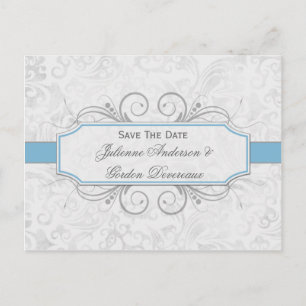 Carte Postale Faire-part Faire part de mariage à motifs damassés bleu clair